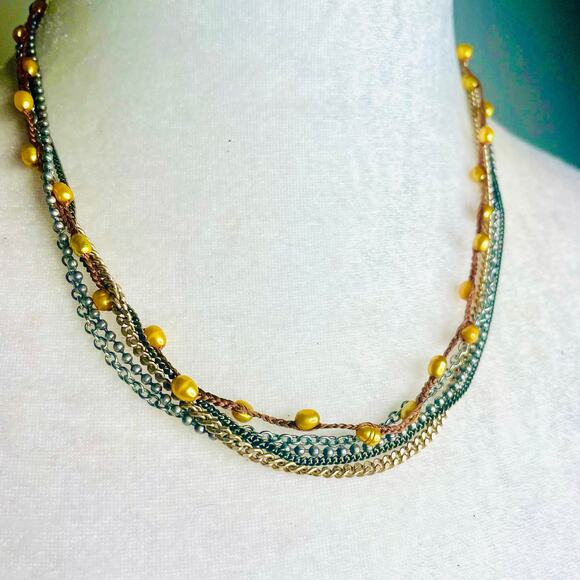 Premier Designs Multistrand Necklace Silver Tone Gold Tone Beaded Cord - Picture 2 of 3